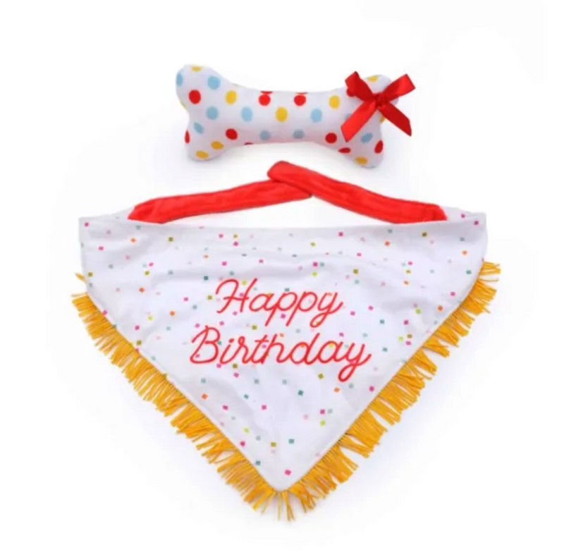 Zippy Paws Birthday Gift Set for Dogs - Bandana & Bone 2-Pack