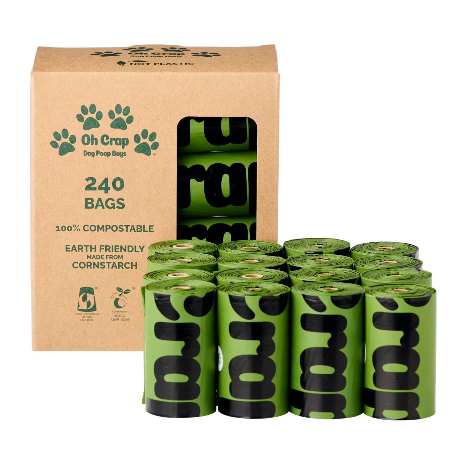 Oh Crap Compostable Dog Poop Bags. Eco-Friendly - 240 bags per box (16 rolls x 15 bags)